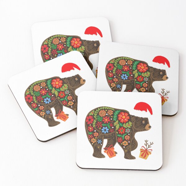 Item preview, Folk Bear with Christmas Gift Sticker | Polish Wycinanki Holiday Animal Art designed and sold by AmberWit.