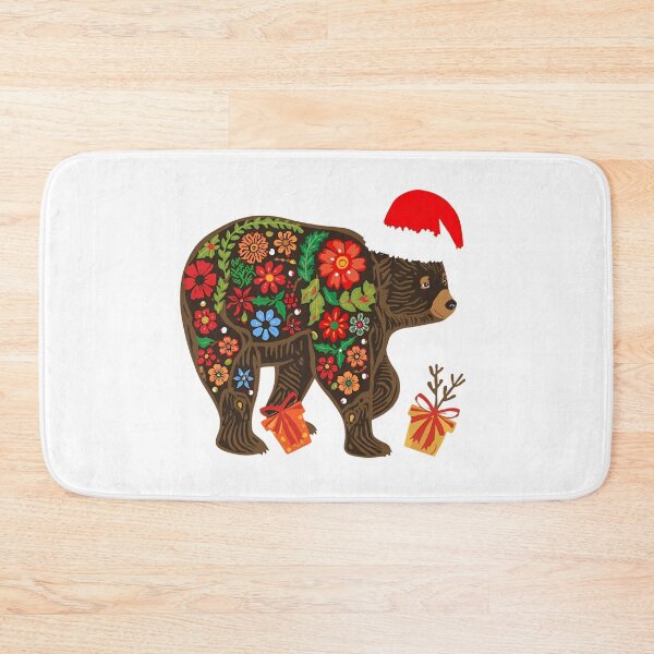 Item preview, Folk Bear with Christmas Gift Sticker | Polish Wycinanki Holiday Animal Art designed and sold by AmberWit.