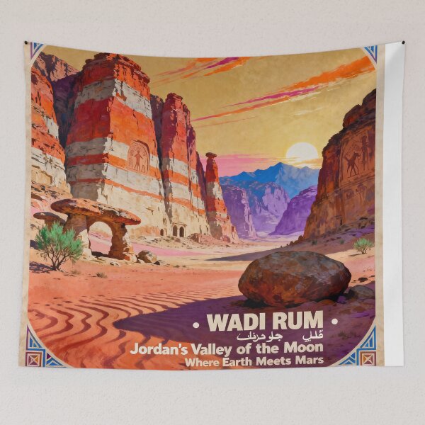 Item preview, AI Image Wadi Rum Jordan Desert Vintage Travel Poster Mars Art designed and sold by TrendSh0p.