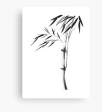 Japanese Zen painting of Bamboo stalk with leaves black ink on white rice paper art print Canvas Print