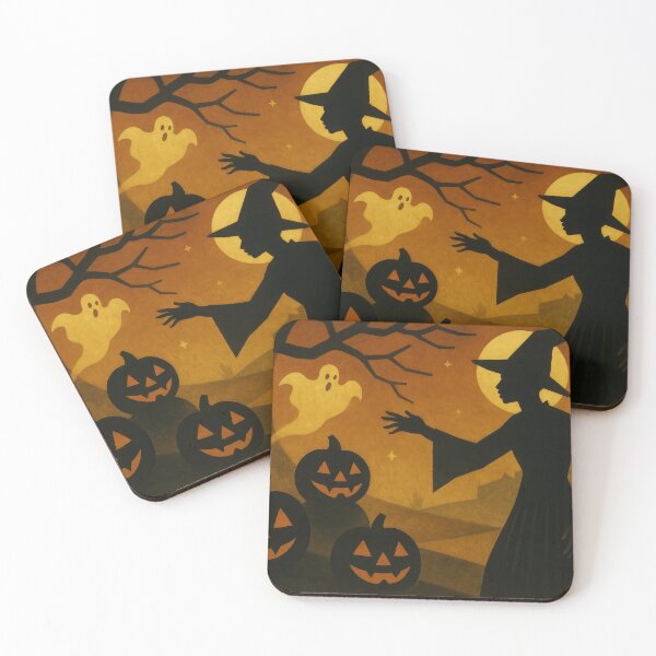 Item preview, Witch and Ghost Retro Halloween Silhouette Scene Jigsaw designed and sold by ArtComixHaven.