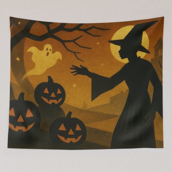 Item preview, Witch and Ghost Retro Halloween Silhouette Scene Jigsaw designed and sold by ArtComixHaven.