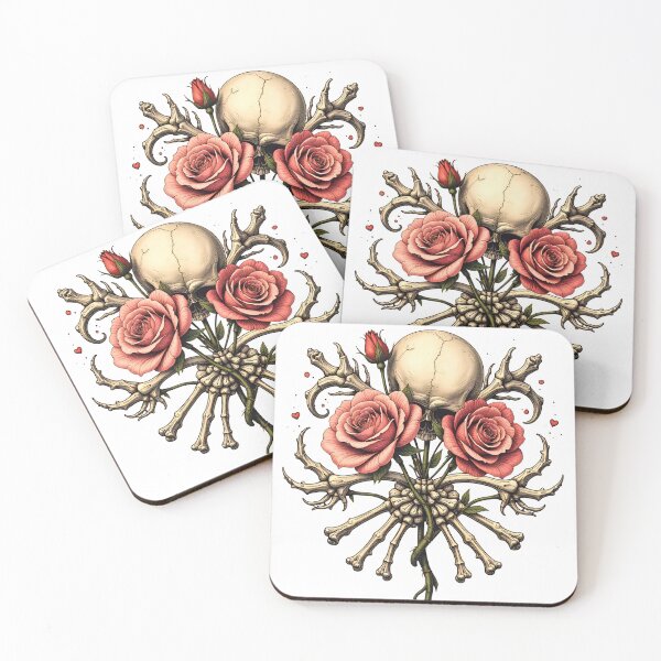 Item preview, Vintage composition of a skull surrounded by pink and roses with intertwining branches displaying life and death themes designed and sold by SpaceartLilu.