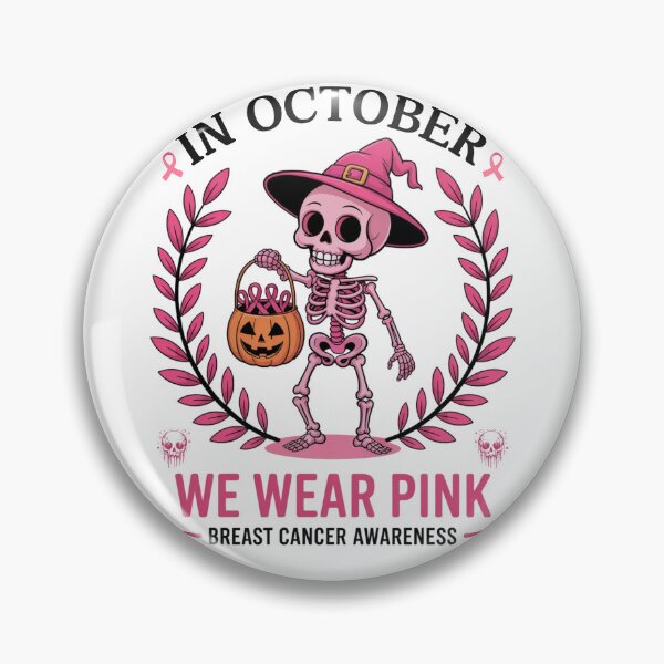 Item preview, Spooky Skeleton In October We Wear Pink – Breast Cancer Awareness Vibes designed and sold by ArtByKatti.