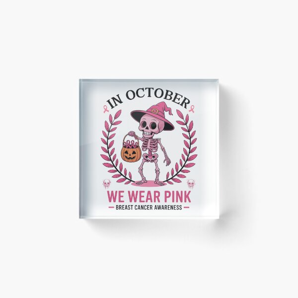 Item preview, Spooky Skeleton In October We Wear Pink – Breast Cancer Awareness Vibes designed and sold by ArtByKatti.