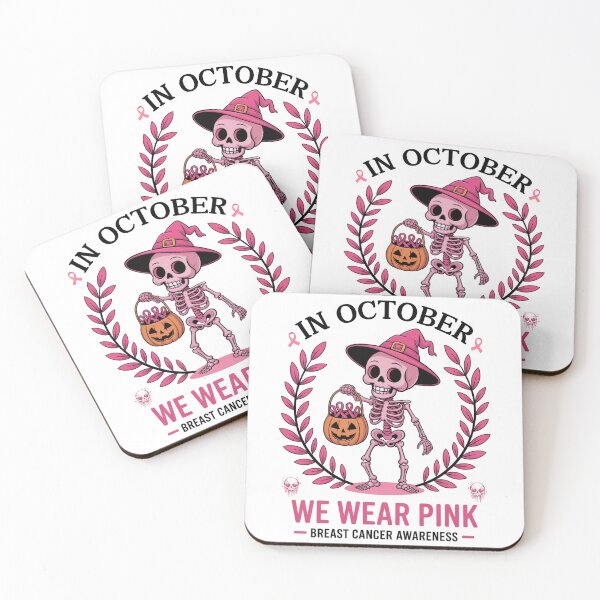 Item preview, Spooky Skeleton In October We Wear Pink – Breast Cancer Awareness Vibes designed and sold by ArtByKatti.