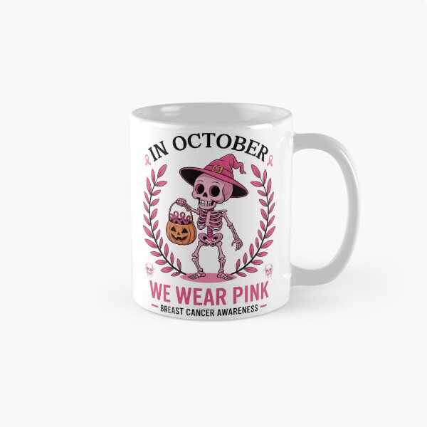 Item preview, Spooky Skeleton In October We Wear Pink – Breast Cancer Awareness Vibes designed and sold by ArtByKatti.