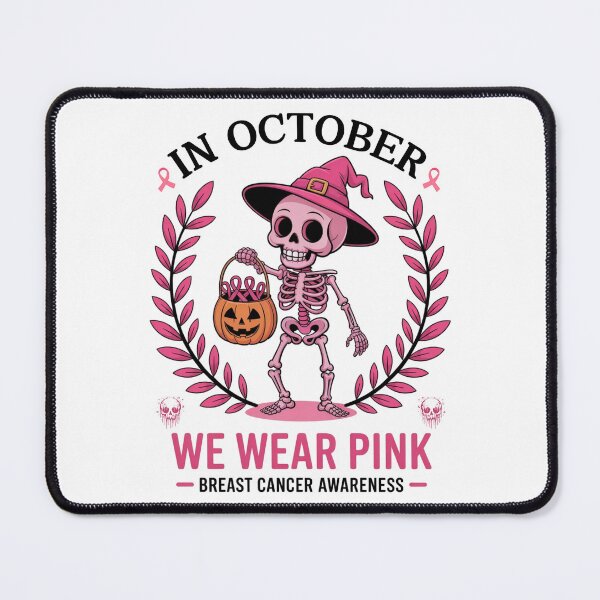 Item preview, Spooky Skeleton In October We Wear Pink – Breast Cancer Awareness Vibes designed and sold by ArtByKatti.