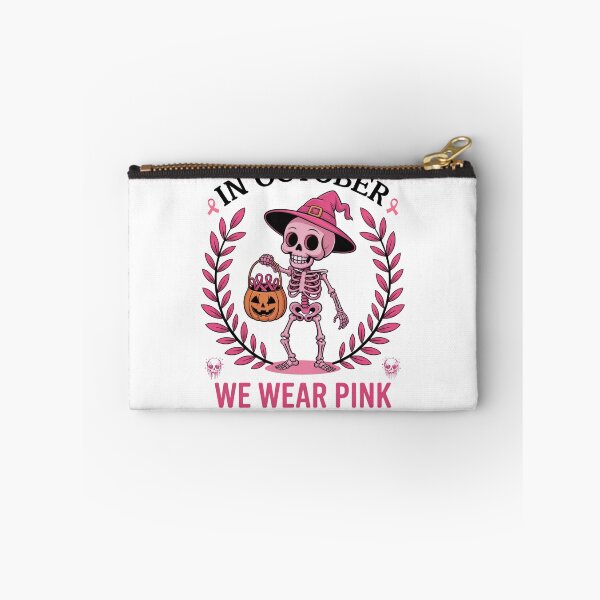 Item preview, Spooky Skeleton In October We Wear Pink – Breast Cancer Awareness Vibes designed and sold by ArtByKatti.