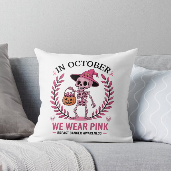 Item preview, Spooky Skeleton In October We Wear Pink – Breast Cancer Awareness Vibes designed and sold by ArtByKatti.