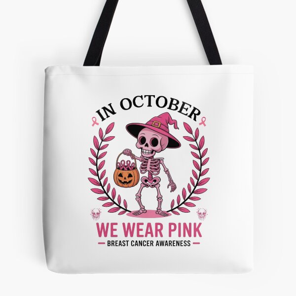 Item preview, Spooky Skeleton In October We Wear Pink – Breast Cancer Awareness Vibes designed and sold by ArtByKatti.
