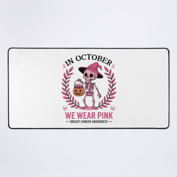Item preview, Spooky Skeleton In October We Wear Pink – Breast Cancer Awareness Vibes designed and sold by ArtByKatti.