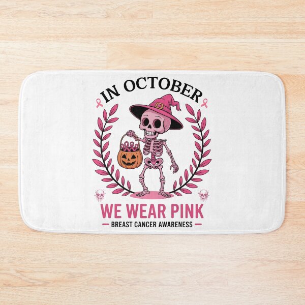 Item preview, Spooky Skeleton In October We Wear Pink – Breast Cancer Awareness Vibes designed and sold by ArtByKatti.