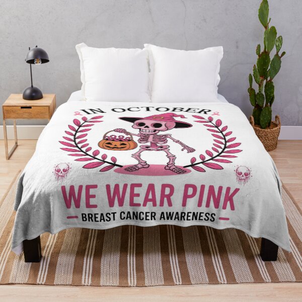 Item preview, Spooky Skeleton In October We Wear Pink – Breast Cancer Awareness Vibes designed and sold by ArtByKatti.