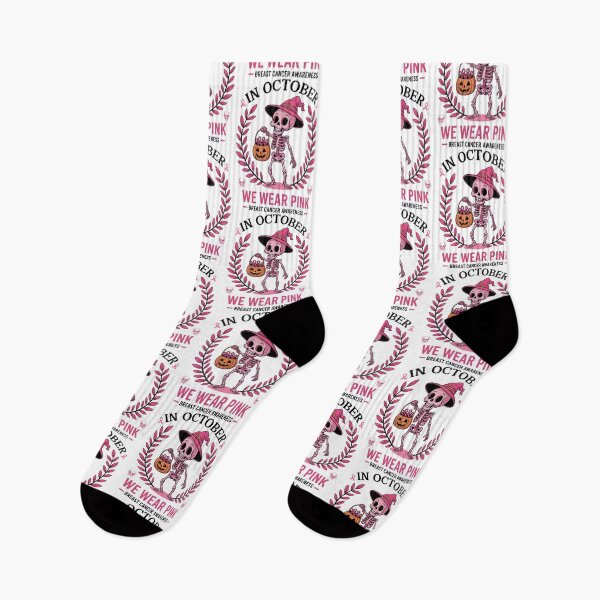 Item preview, Spooky Skeleton In October We Wear Pink – Breast Cancer Awareness Vibes designed and sold by ArtByKatti.
