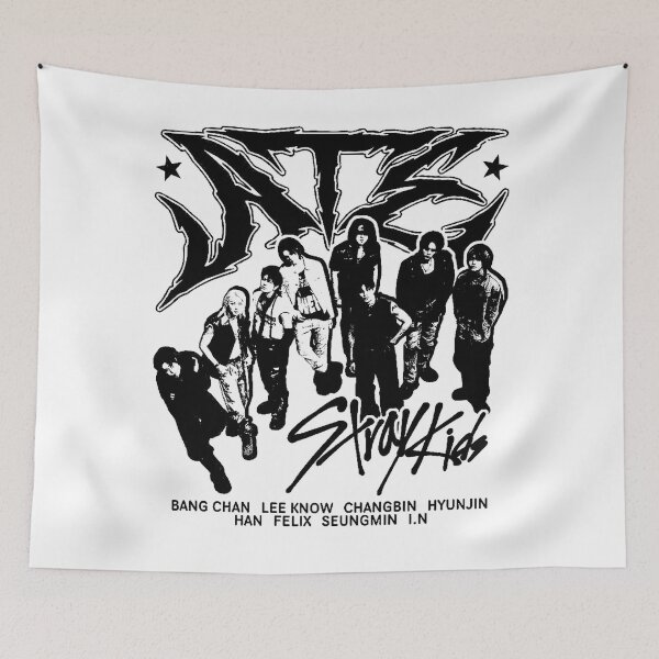 Item preview, Stray Kids heart names black and white t-shirt 5 Star comeback poster kpop boy group bang chan lee know changbin hyunjin han felix seungmin jeongin designed and sold by Kpop-Noona.