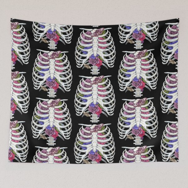 Item preview, Floral skeleton with moody roses and moths designed and sold by beesocks.