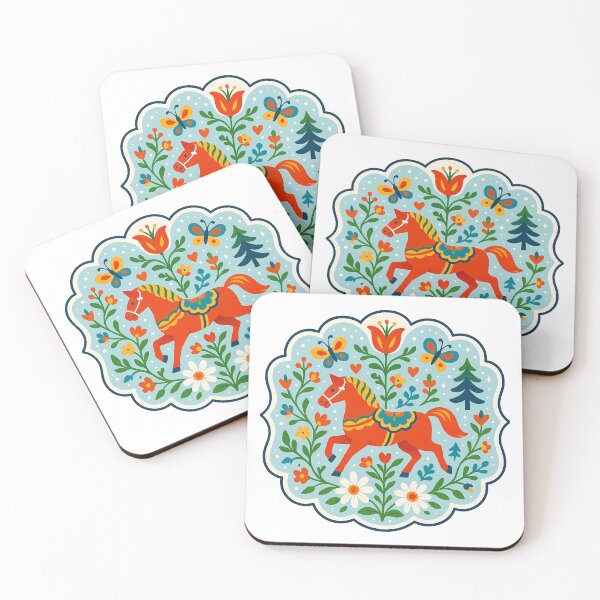 Item preview,  Trotting Dala Horse in a Spring Meadow – Scandinavian Folk Art by heidiannemorris © designed and sold by FOLK ART FUSION by heidiannemorris.