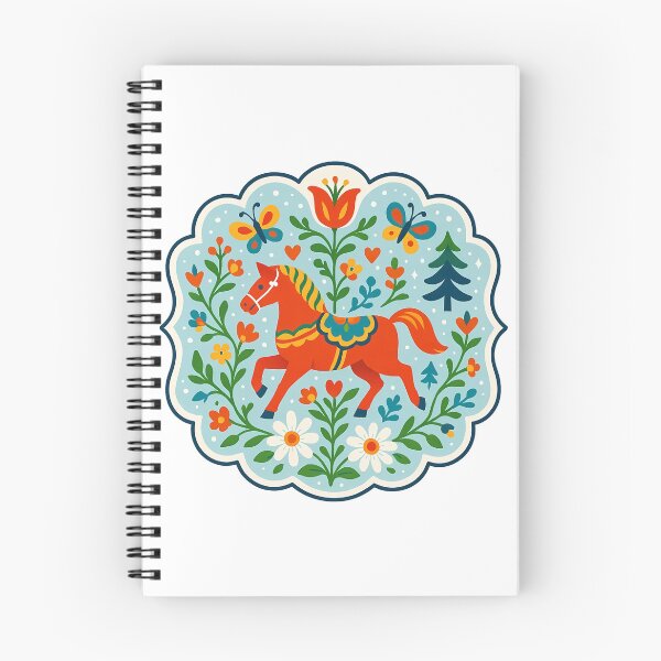 Item preview,  Trotting Dala Horse in a Spring Meadow – Scandinavian Folk Art by heidiannemorris © designed and sold by FOLK ART FUSION by heidiannemorris.
