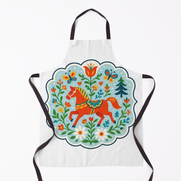 Item preview, Trotting Dala Horse in a Spring Meadow – Scandinavian Folk Art by heidiannemorris © designed and sold by FOLK ART FUSION by heidiannemorris.