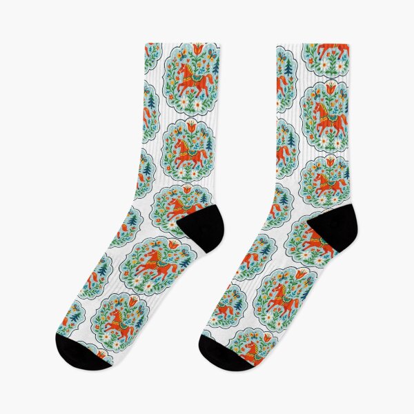 Item preview,  Trotting Dala Horse in a Spring Meadow – Scandinavian Folk Art by heidiannemorris © designed and sold by FOLK ART FUSION by heidiannemorris.