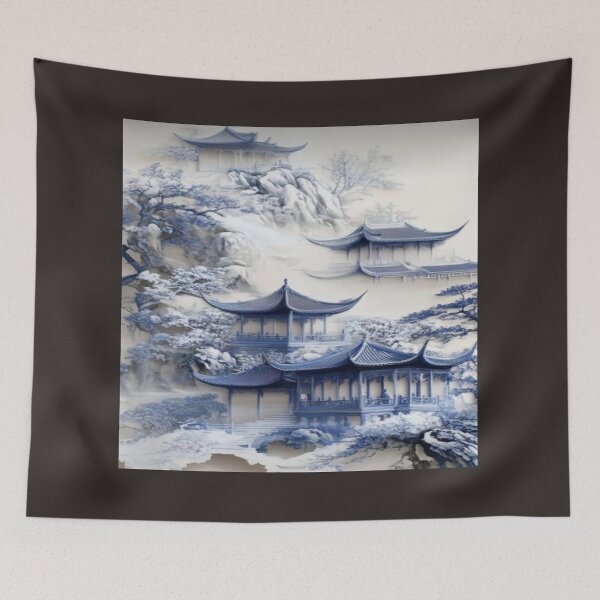 Item preview, Beautiful Pagoda in Snowy Landscape Artwork  designed and sold by NivyasArtistry.