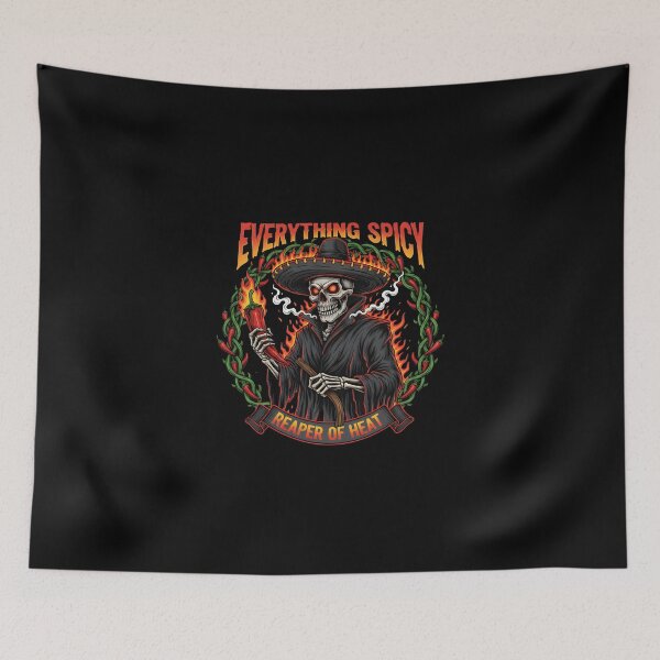 Item preview, Reaper of Heat - Everything Spicy Sombrero Skull Calavera Graphic designed and sold by DMNindustries.