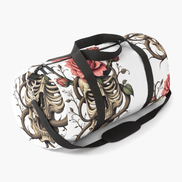 Item preview, Gotic composition of a skull surrounded by pink roses with intertwining branches displaying life and death themes designed and sold by SpaceartLilu.
