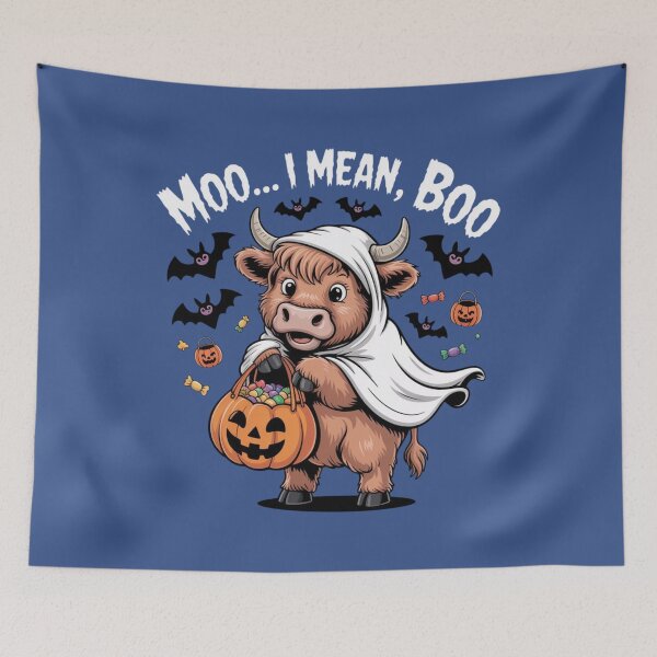 Item preview, Moo I Mean Boo Funny Highland Cow Ghost Halloween designed and sold by Dabbing Turtle Designs.