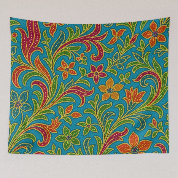Item preview, Tropical Javanese Batik – Turquoise Garden Fusion designed and sold by getpressedshirt.