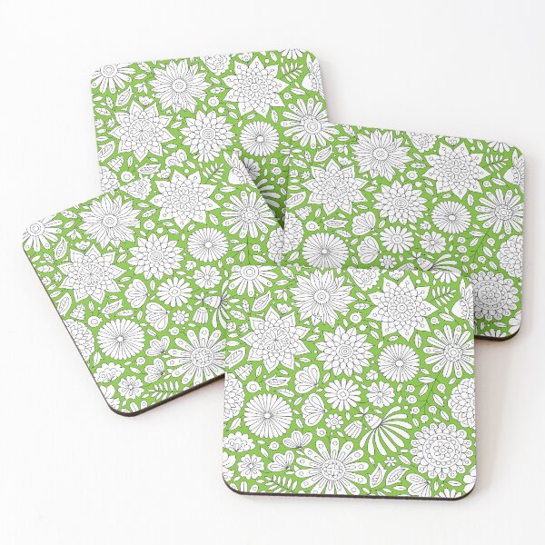 Item preview, Adult Coloring Flowers Pattern on Green designed and sold by Anna Grunduls.