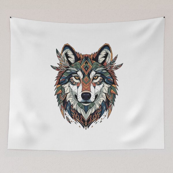 Artikelvorschau, geometrischer indischer Boho-Wolf 1 entworfen und verkauft von WildArtIT.