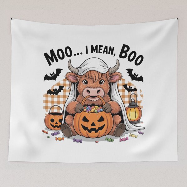 Item preview, Moo I Mean Boo Funny Highland Cow Ghost Halloween designed and sold by Dabbing Turtle Designs.