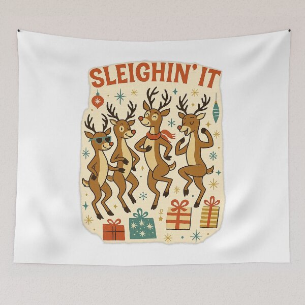 Item preview, Sleighin’ It – Retro Reindeer Dance Party Funny Mid Century Christmas Design designed and sold by FluffyCreative.