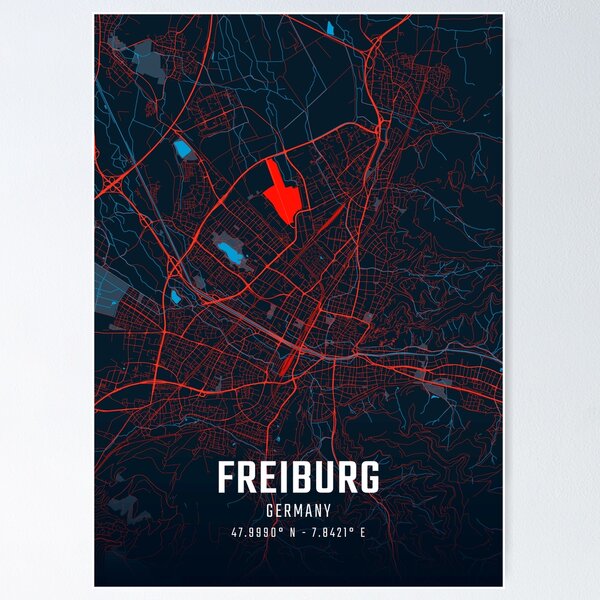 Item preview, Freiburg Red & Blue Minimalist Map designed and sold by HomeLivingCo.