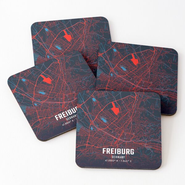 Item preview, Freiburg Red & Blue Minimalist Map designed and sold by HomeLivingCo.