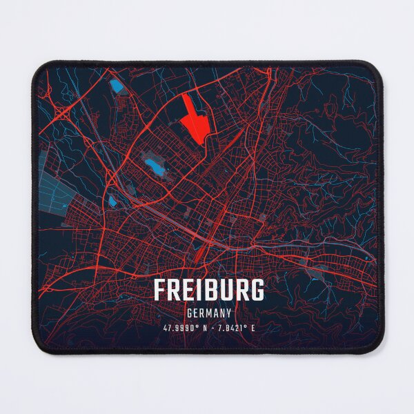 Item preview, Freiburg Red & Blue Minimalist Map designed and sold by HomeLivingCo.