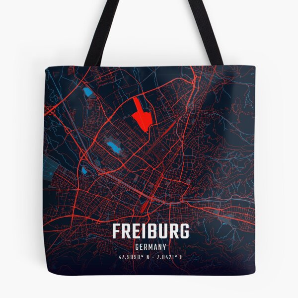 Item preview, Freiburg Red & Blue Minimalist Map designed and sold by HomeLivingCo.