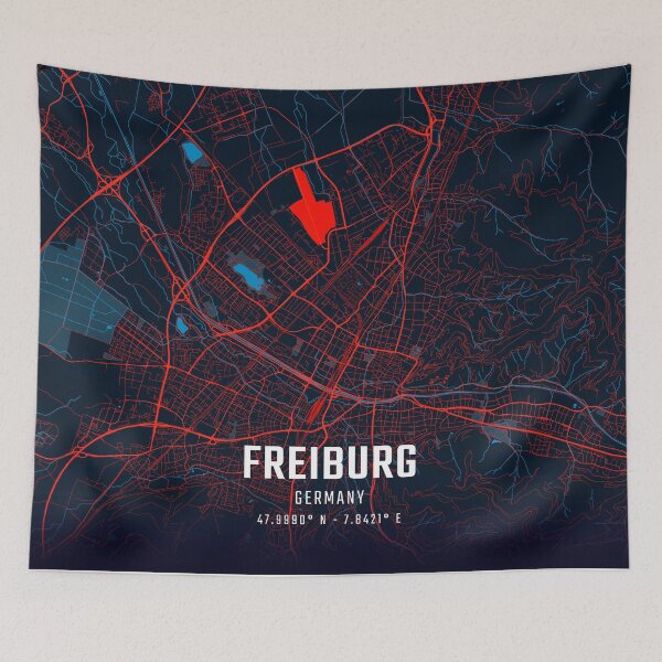 Item preview, Freiburg Red & Blue Minimalist Map designed and sold by HomeLivingCo.