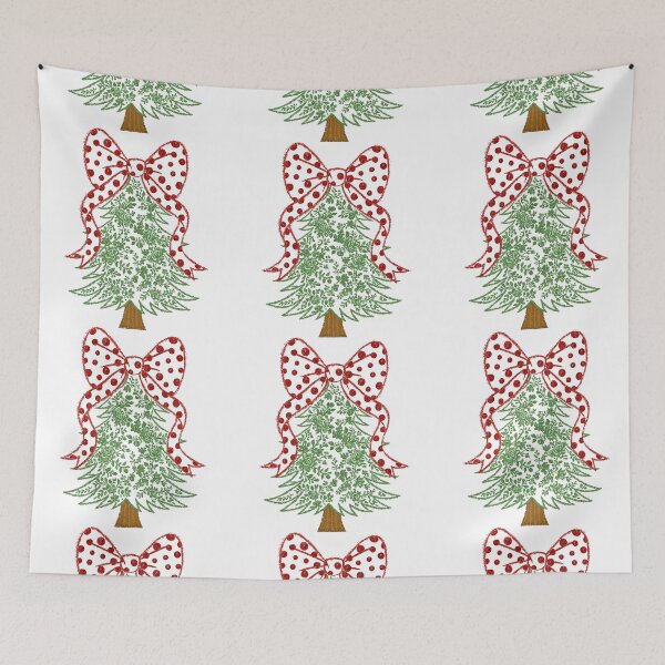 Item preview, Floral Pattern Christmas Tree with Red Polka Dot Bow designed and sold by ArtfulWeave.