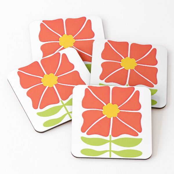 Item preview, Bold Retro Red Flower with Yellow Center and Green Leaves designed and sold by ArtfulWeave.