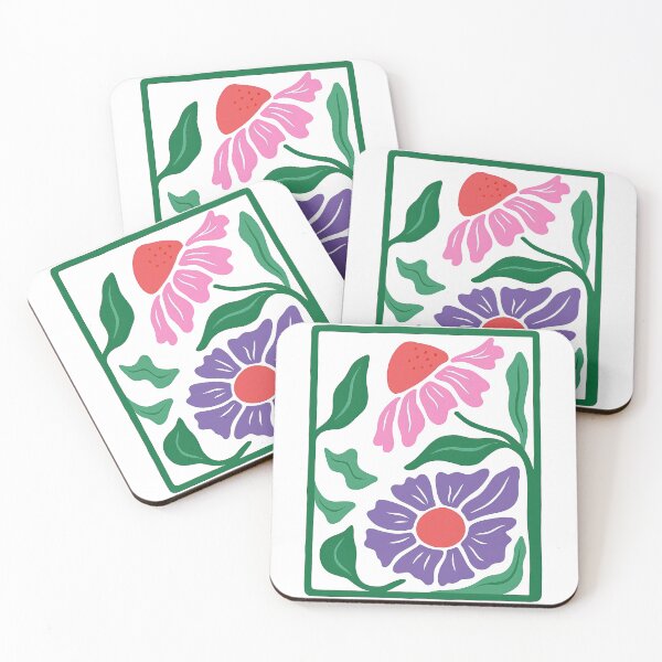 Item preview, Folk Art Style Floral Block with Pink and Purple Flowers designed and sold by ArtfulWeave.