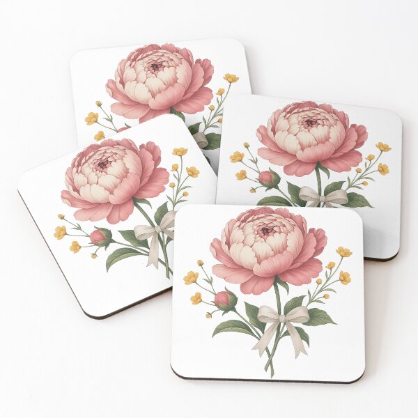 Item preview, Vintage Peony and Buttercups with Bow Elegant Botanical Bouquet designed and sold by ArtfulWeave.