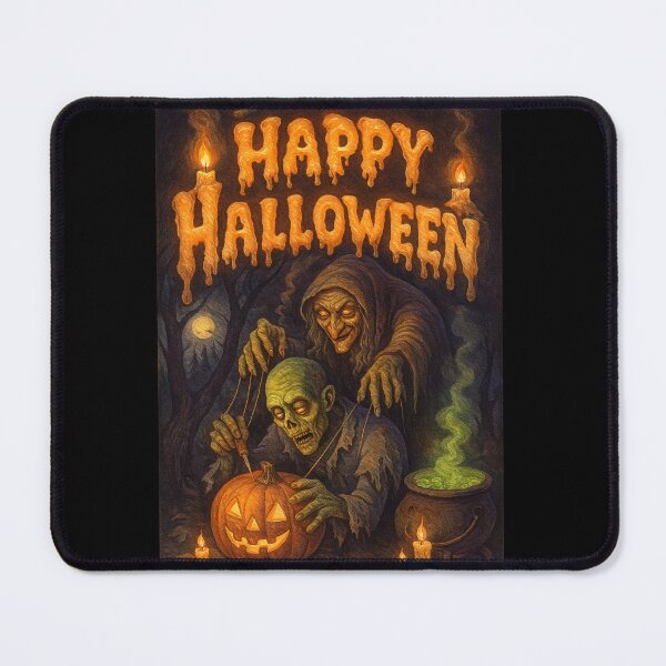Item preview, Happy Halloween — Witch Puppeteering a Zombie Jack-o’-Lantern designed and sold by Karo-Vibe87.