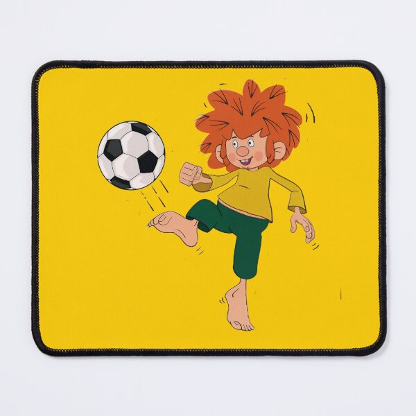 Item preview, Pumuckl playing football on the field designed and sold by DieViolettHund.