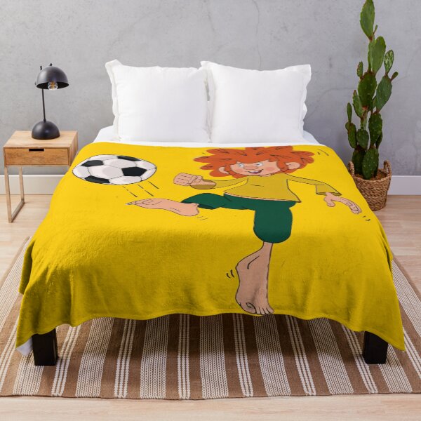 Item preview, Pumuckl playing football on the field designed and sold by DieViolettHund.
