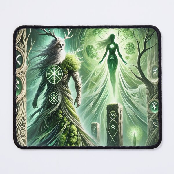 Item preview, "Freyr and Gerðr – The Sacred Union of Nature | Norse Myth Fantasy Art" designed and sold by Umbra666.