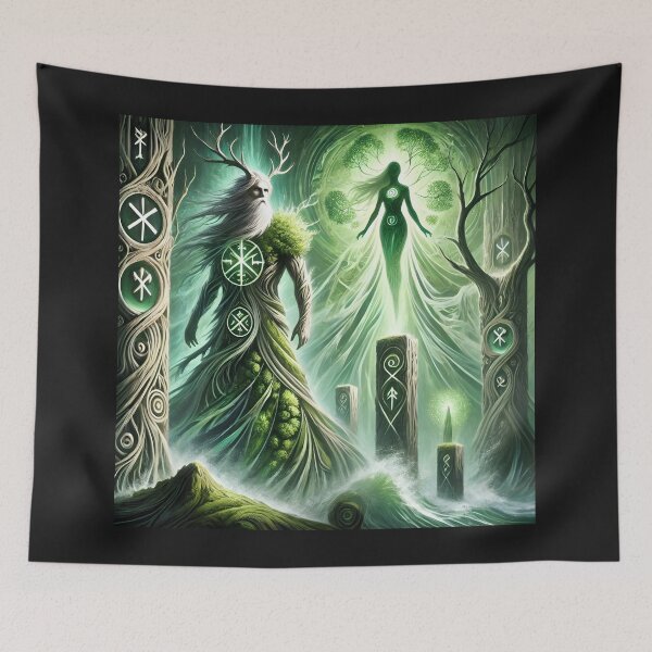 Item preview, "Freyr and Gerðr – The Sacred Union of Nature | Norse Myth Fantasy Art" designed and sold by Umbra666.
