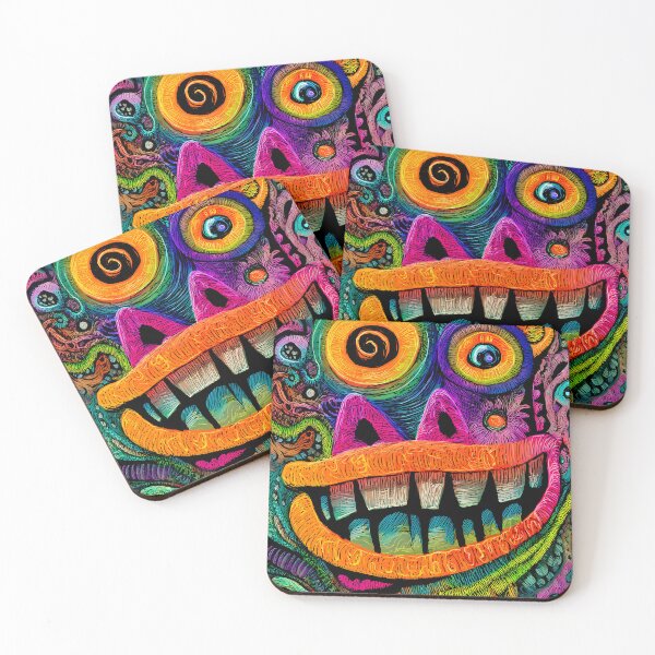 Item preview, Trippy Psychedelic Surreal Monster Face - Vibrant Abstract Grin with Swirling Eyes and Tentacles Art Print designed and sold by Illuminatium.