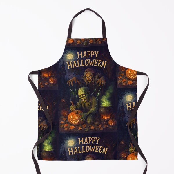 Item preview, Happy Halloween — Baba Yaga Puppeteering a Zombie (Moonlit Pumpkin Carving) designed and sold by Karo-Vibe87.